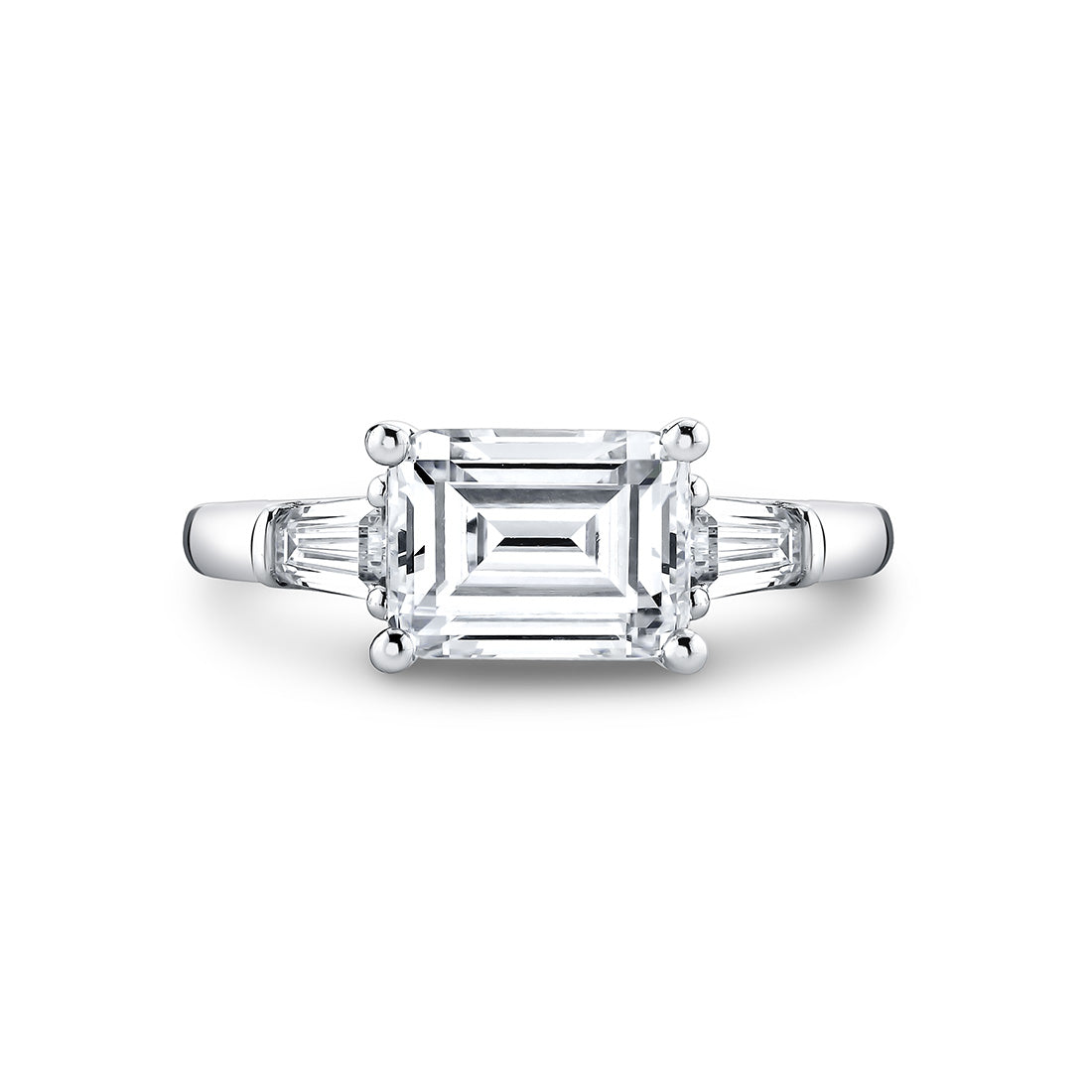 East West Emerald Cut Three Stone Engagement Ring With Baguettes - Nicola