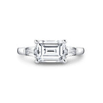 East West Emerald Cut Three Stone Engagement Ring With Baguettes - Nicola