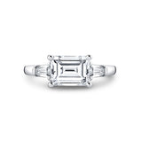 East West Emerald Cut Three Stone Engagement Ring With Baguettes - Nicola