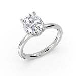 Oval Cut Solitaire Bead Hidden Halo Engagement Ring - Marlowe