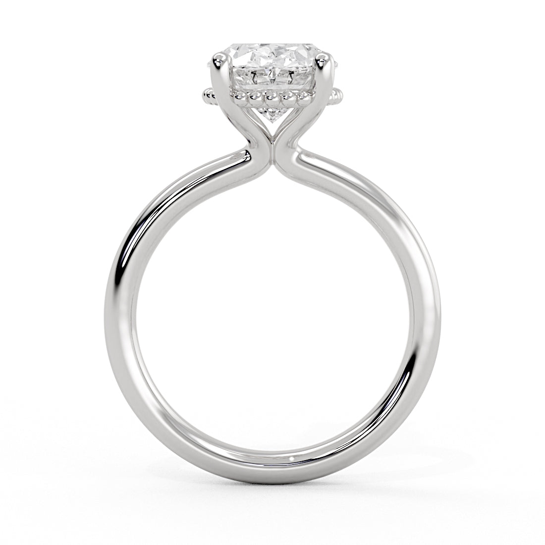 Oval Cut Solitaire Bead Hidden Halo Engagement Ring - Marlowe