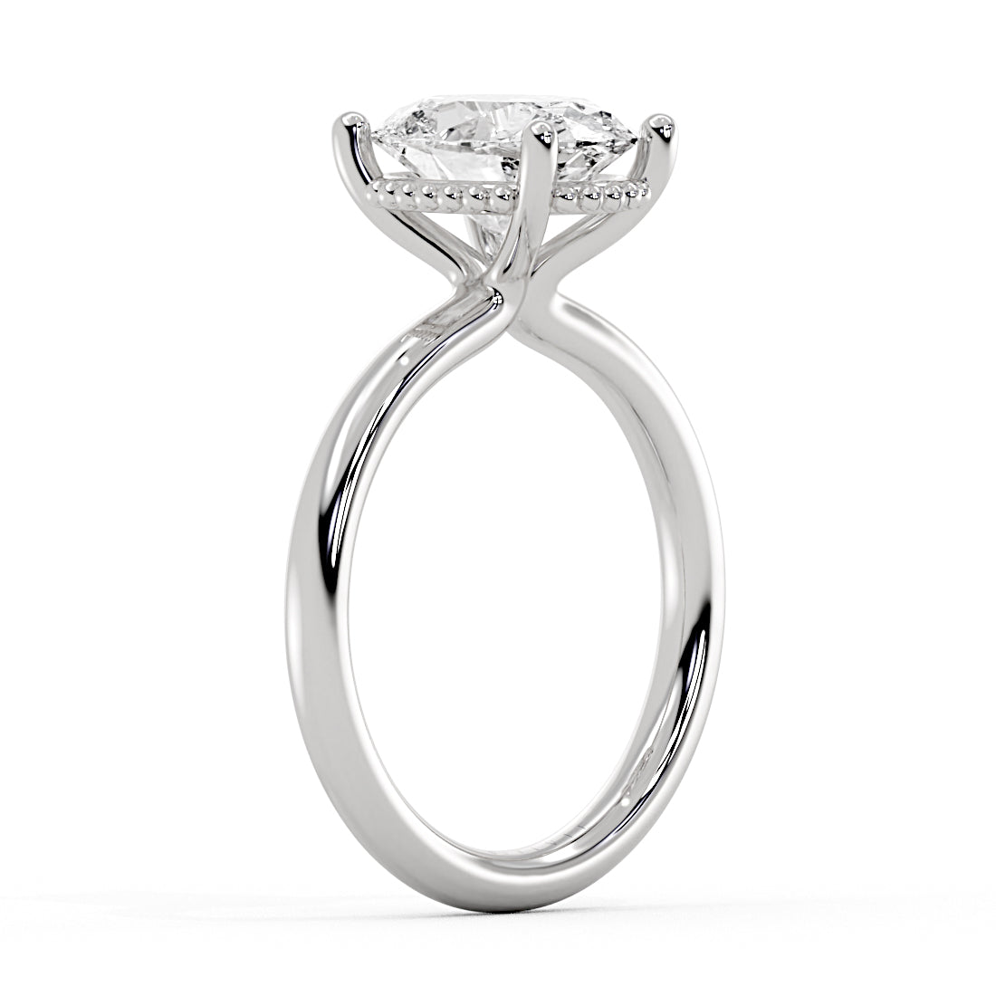 Oval Cut Solitaire Bead Hidden Halo Engagement Ring - Marlowe