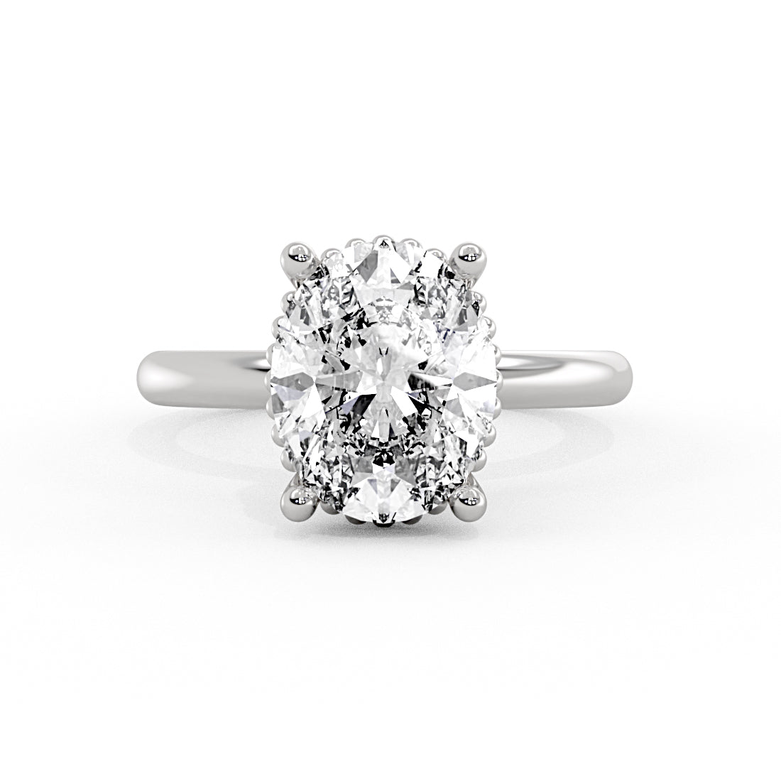 Oval Cut Solitaire Bead Hidden Halo Engagement Ring - Marlowe
