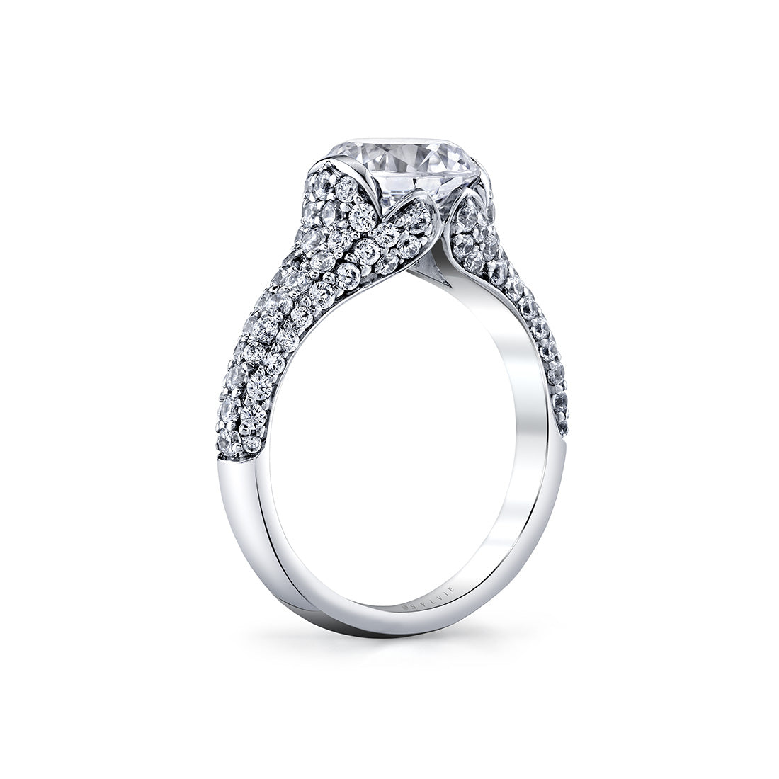 Shell Auranova Bloom Half Bezel Pave Engagement Ring - Elowen