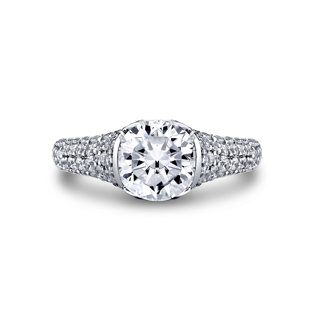 Shell Auranova Bloom Half Bezel Pave Engagement Ring - Elowen