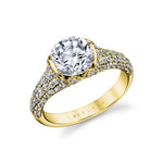 Shell Auranova Bloom Half Bezel Pave Engagement Ring - Elowen