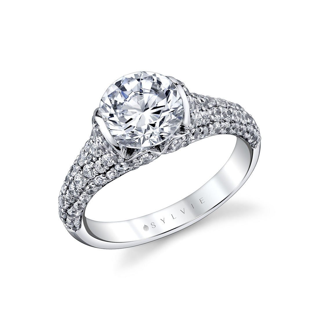 Shell Auranova Bloom Half Bezel Pave Engagement Ring - Elowen