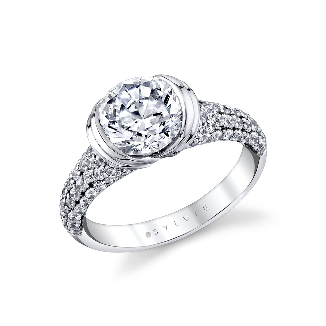 Shell Auranova Cascade Half Bezel Pave Engagement Ring - Selene