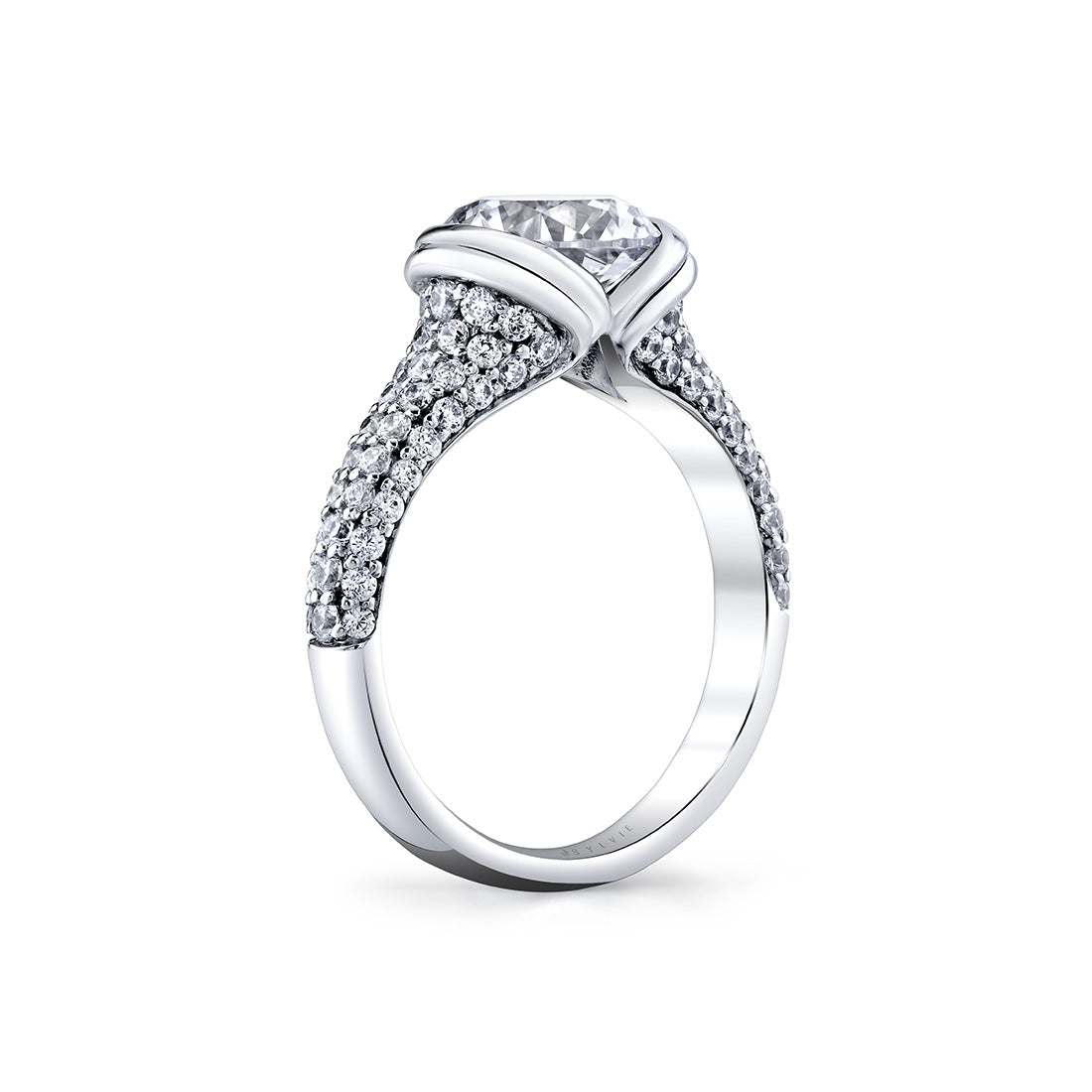 Shell Auranova Cascade Half Bezel Pave Engagement Ring - Selene