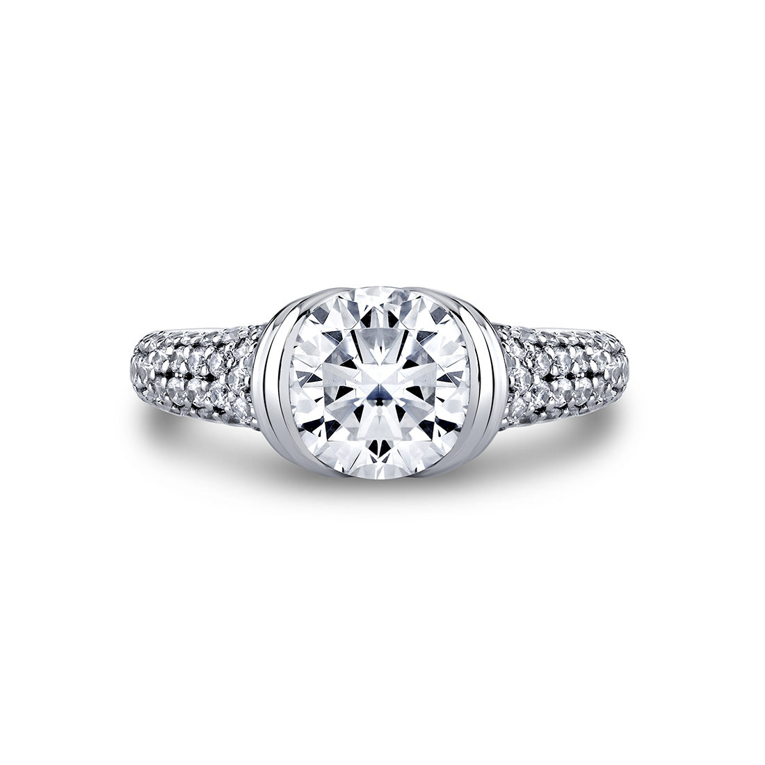 Shell Auranova Cascade Half Bezel Pave Engagement Ring - Selene