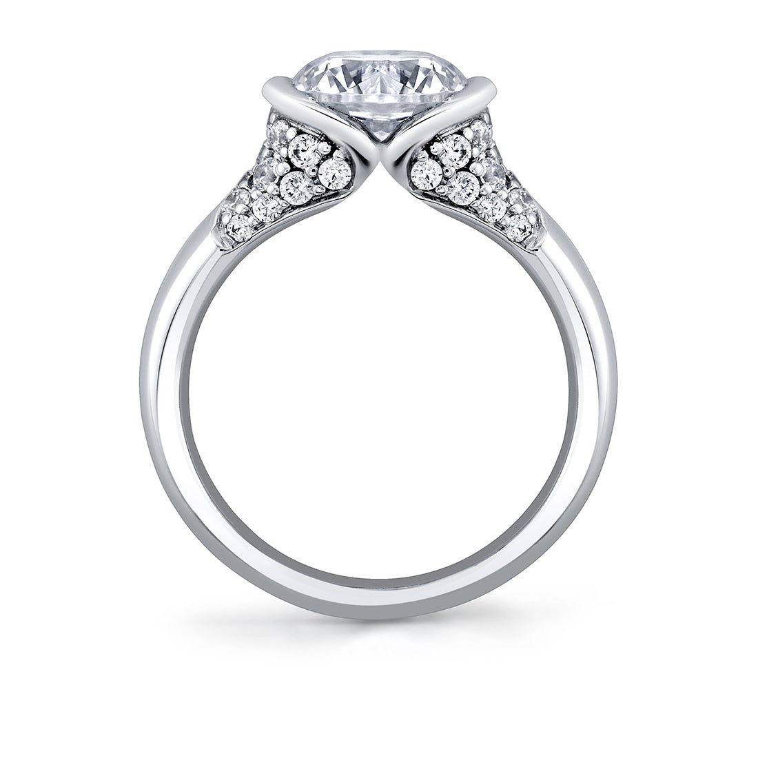 Shell Auranova Half Bezel Pave Engagement Ring with Shell Tip Silhouettes - Faelina