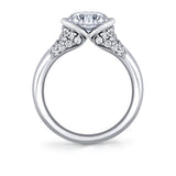 Shell Auranova Half Bezel Pave Engagement Ring with Shell Tip Silhouettes - Faelina