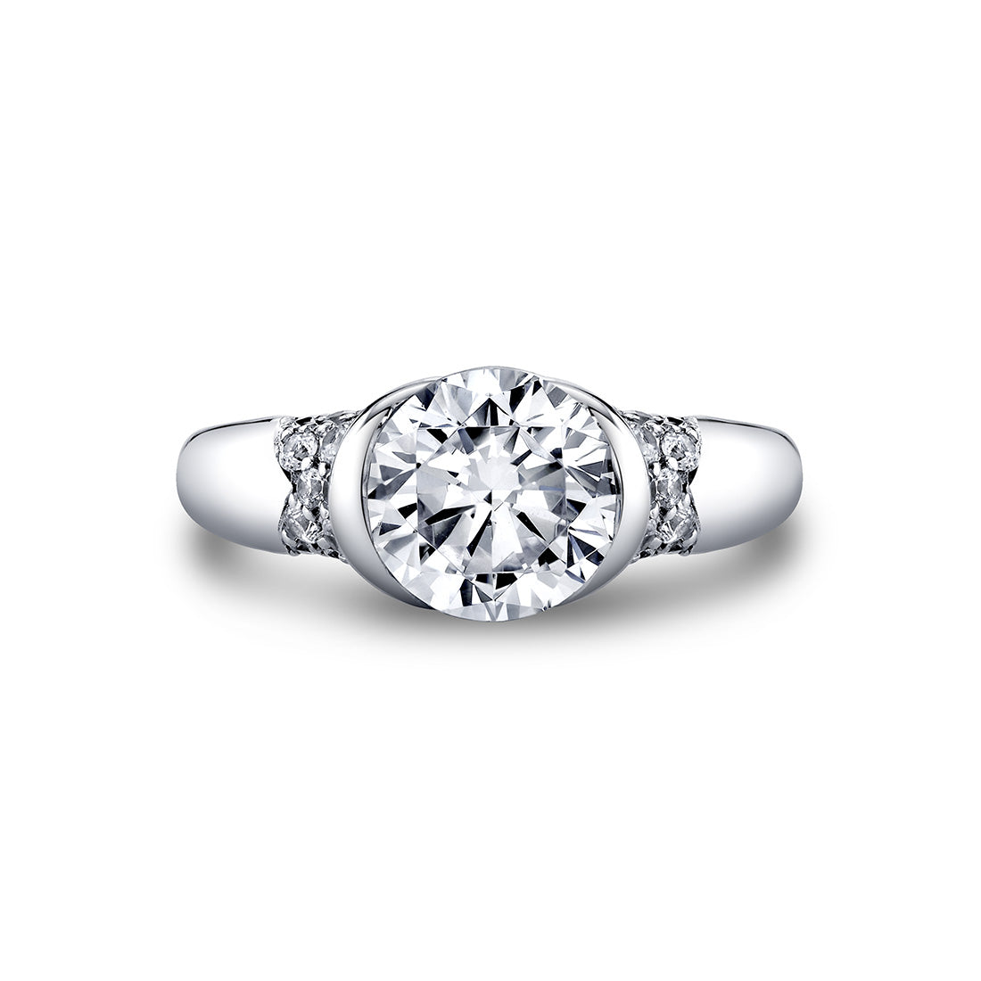 Shell Auranova Half Bezel Pave Engagement Ring with Shell Tip Silhouettes - Faelina