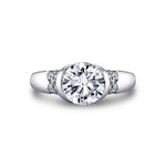 Shell Auranova Half Bezel Pave Engagement Ring with Shell Tip Silhouettes - Faelina