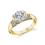 Shell Auranova Half Bezel Pave Engagement Ring with Shell Tip Silhouettes - Faelina