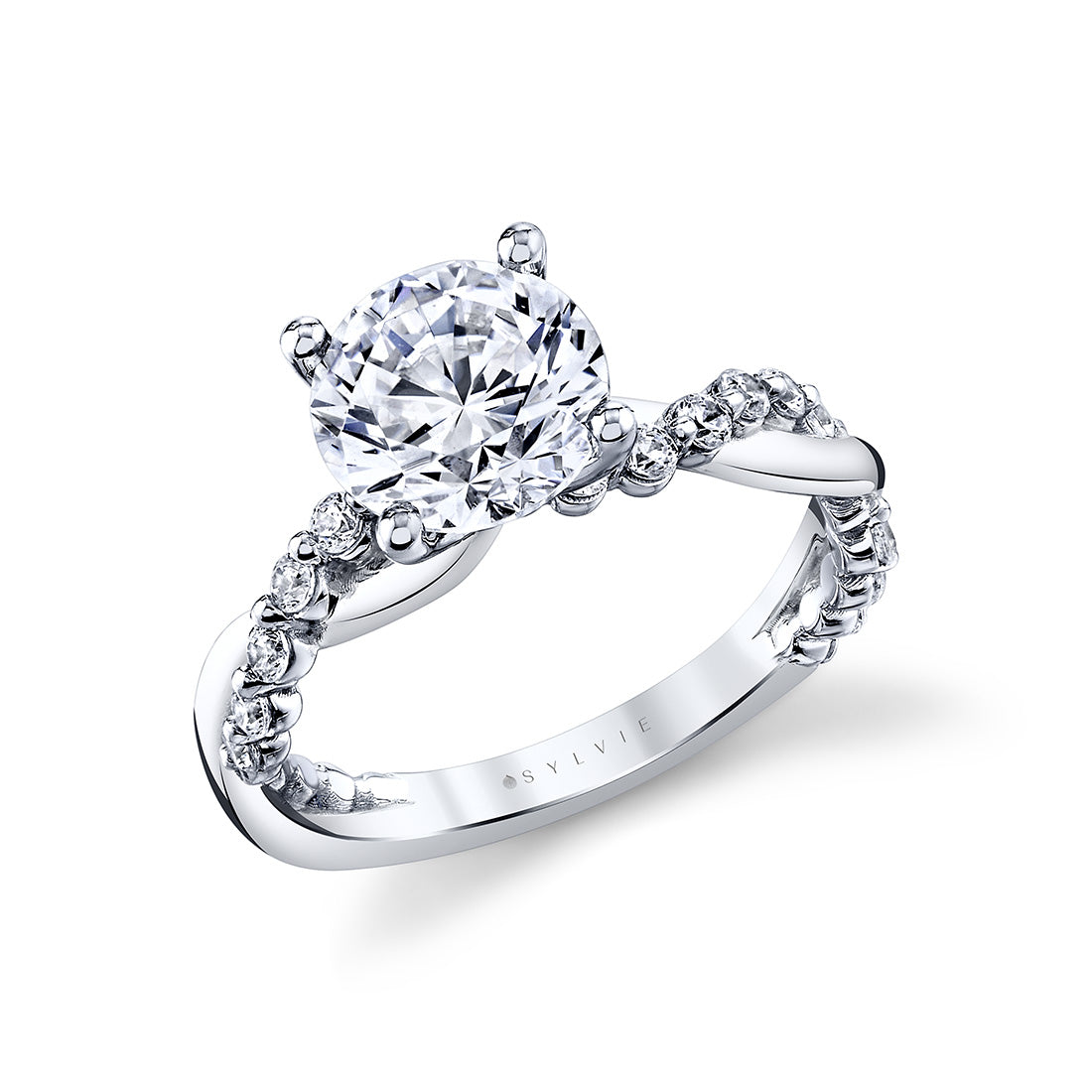 Heritage Round Cut Shared Prong Two Tone Spiral Engagement Ring - Ziva