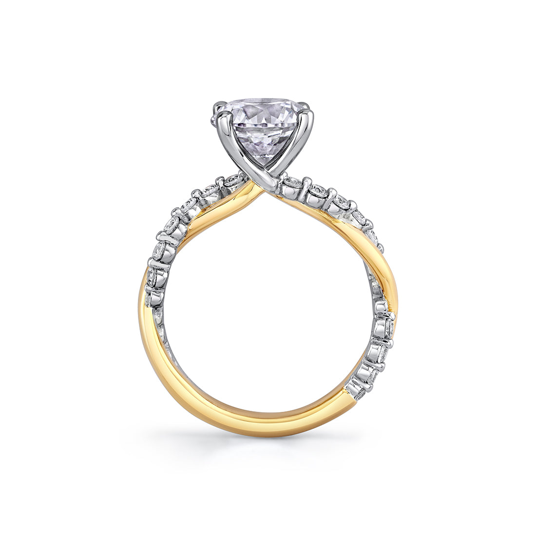 Heritage Round Cut Shared Prong Two Tone Spiral Engagement Ring - Ziva