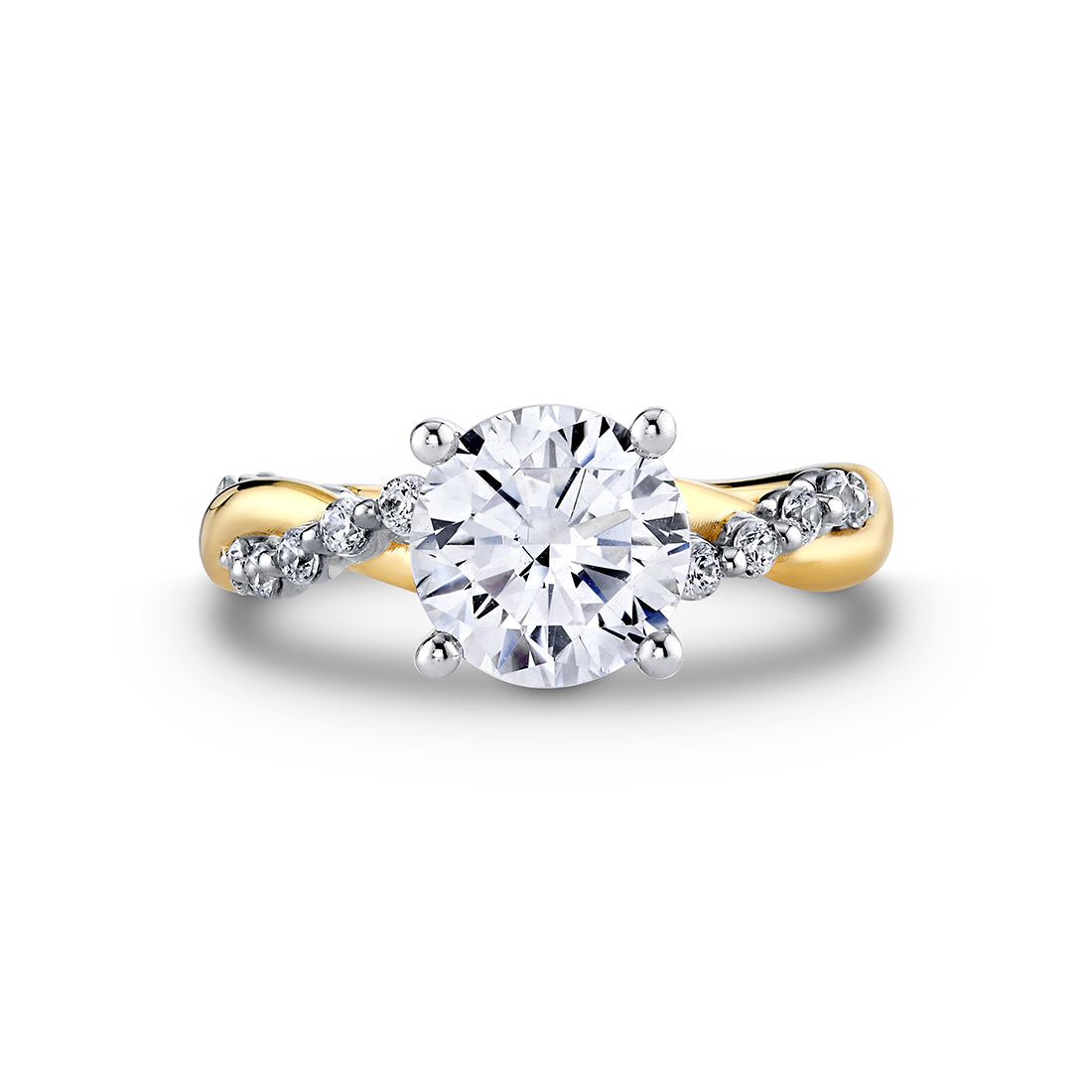 Heritage Round Cut Shared Prong Two Tone Spiral Engagement Ring - Ziva