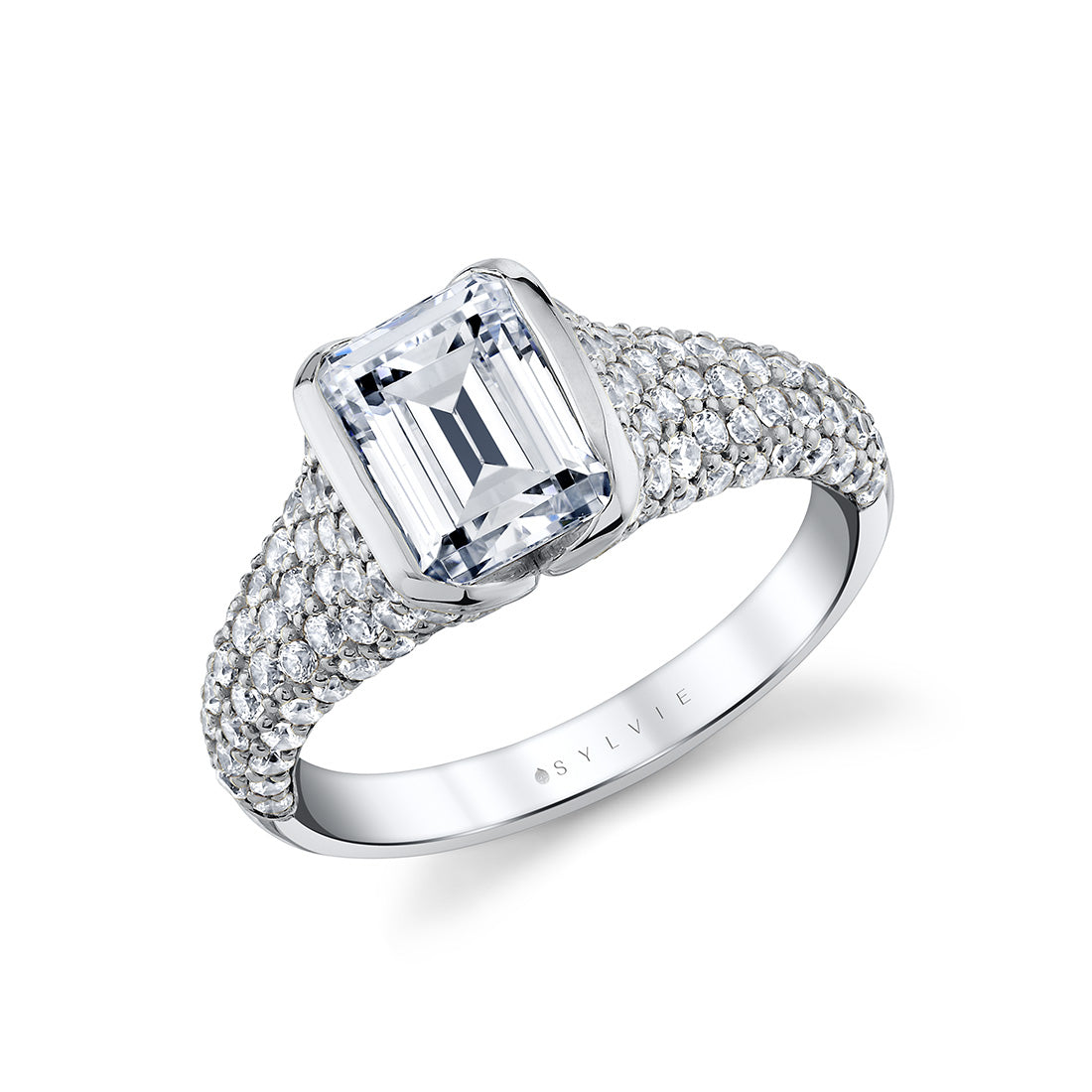 Shell Auranova Half Bezel Pave Engagement Ring with Shell Tip Silhouettes - Kiara