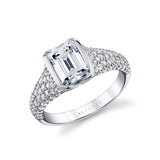 Shell Auranova Half Bezel Pave Engagement Ring with Shell Tip Silhouettes - Kiara
