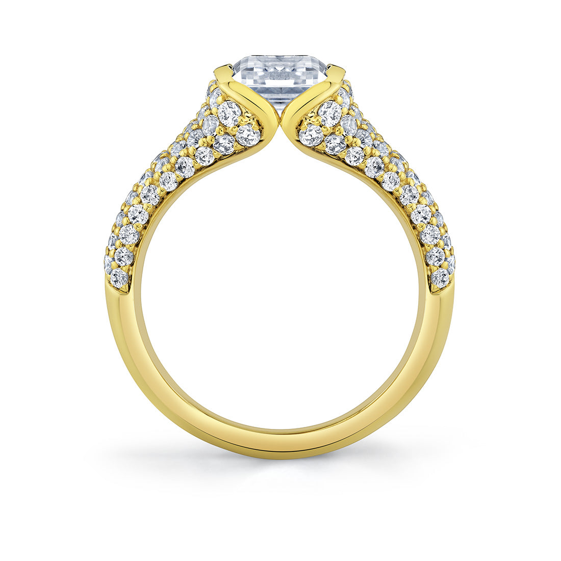 Shell Auranova Half Bezel Pave Engagement Ring with Shell Tip Silhouettes - Kiara