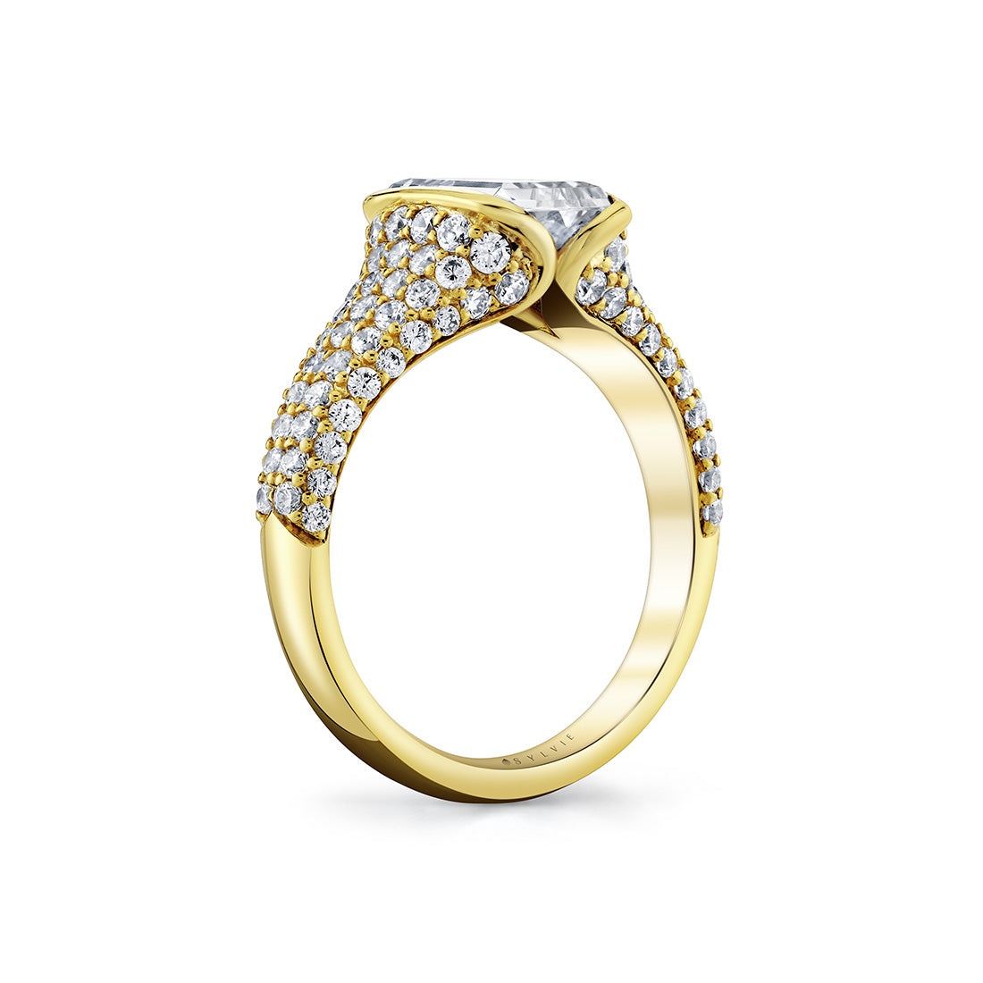 Shell Auranova Half Bezel Pave Engagement Ring with Shell Tip Silhouettes - Kiara