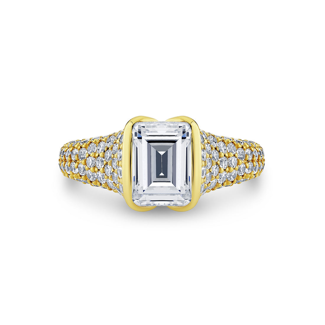 Shell Auranova Half Bezel Pave Engagement Ring with Shell Tip Silhouettes - Kiara