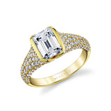 Shell Auranova Half Bezel Pave Engagement Ring with Shell Tip Silhouettes - Kiara