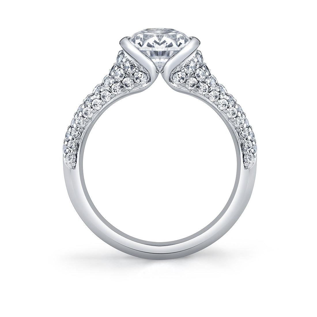 Shell Auranova Half Bezel Pave Engagement Ring with Shell Tip Silhouettes - Nyx