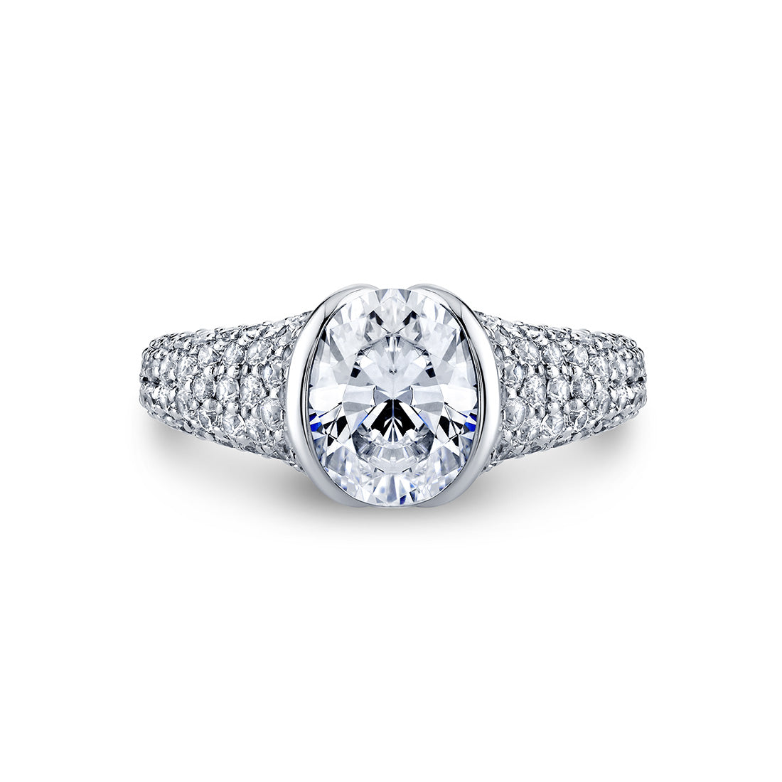 Shell Auranova Half Bezel Pave Engagement Ring with Shell Tip Silhouettes - Nyx