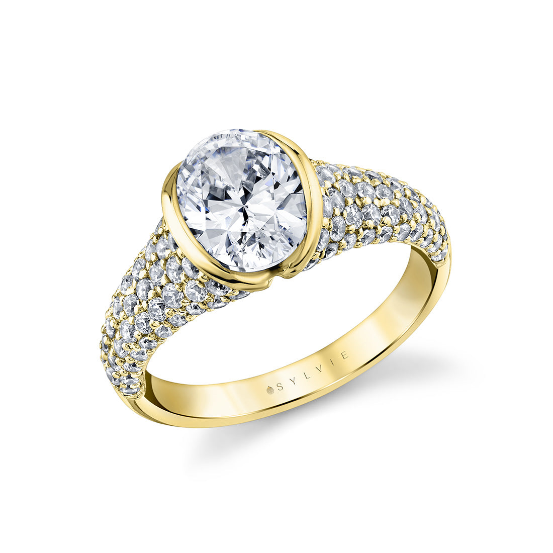 Shell Auranova Half Bezel Pave Engagement Ring with Shell Tip Silhouettes - Nyx