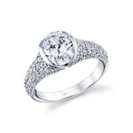 Shell Auranova Half Bezel Pave Engagement Ring with Shell Tip Silhouettes - Nyx