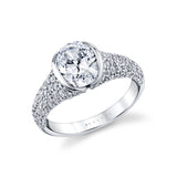 Shell Auranova Half Bezel Pave Engagement Ring with Shell Tip Silhouettes - Nyx