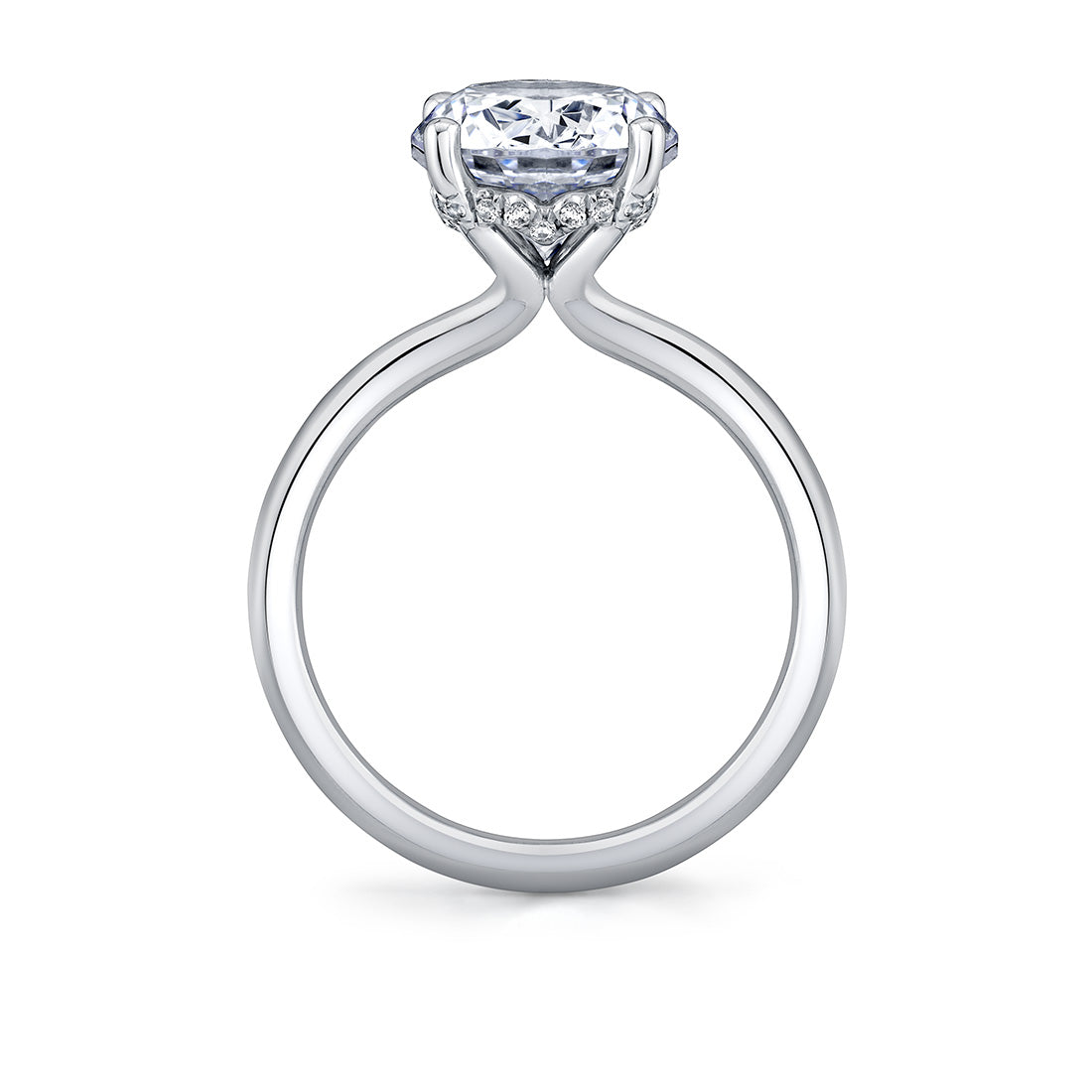 Round Cut Solitaire Shell Tip Hidden Halo Engagement Ring - Elia