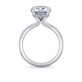 Round Cut Solitaire Shell Tip Hidden Halo Engagement Ring - Elia