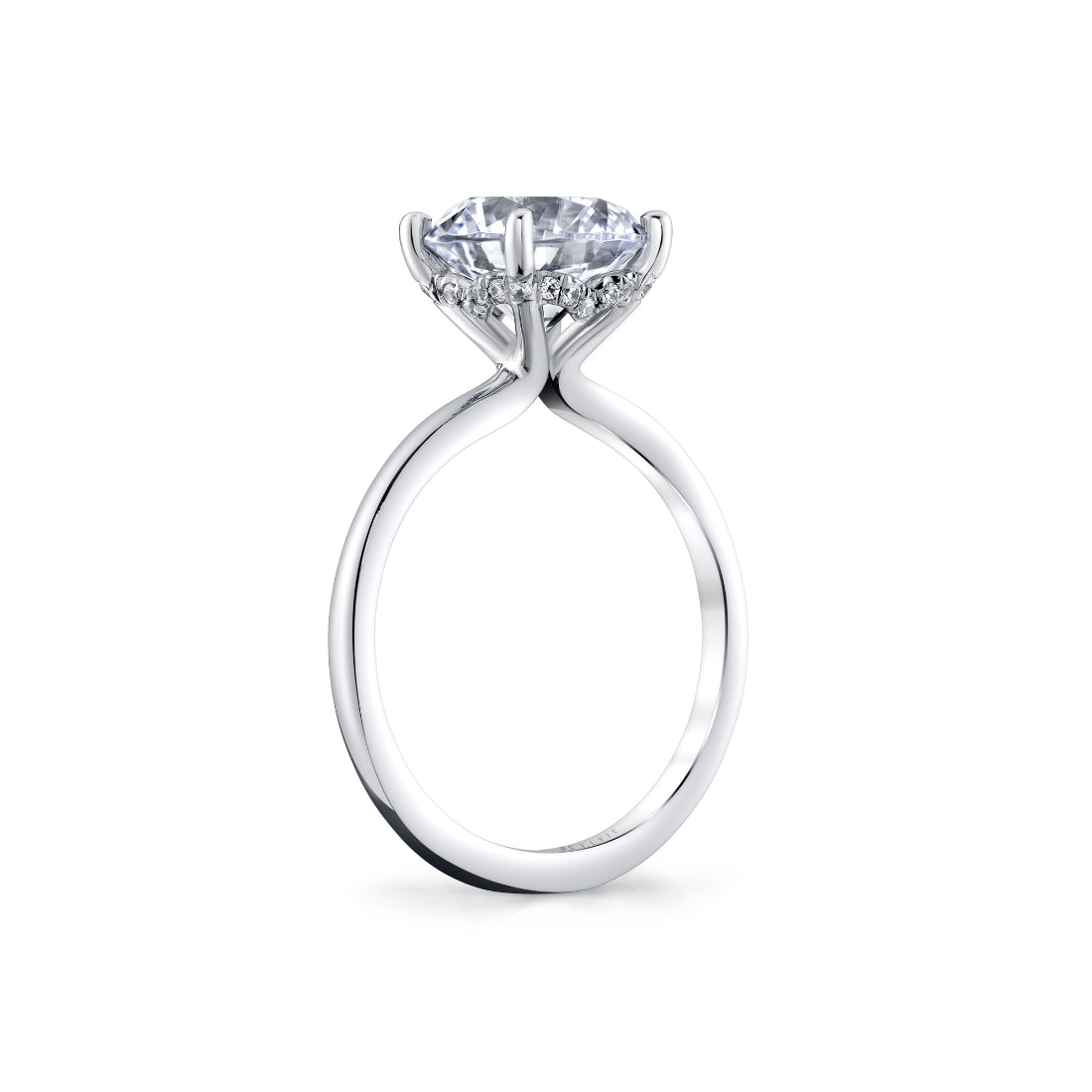 Round Cut Solitaire Shell Tip Hidden Halo Engagement Ring - Elia