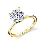Round Cut Solitaire Shell Tip Hidden Halo Engagement Ring - Elia