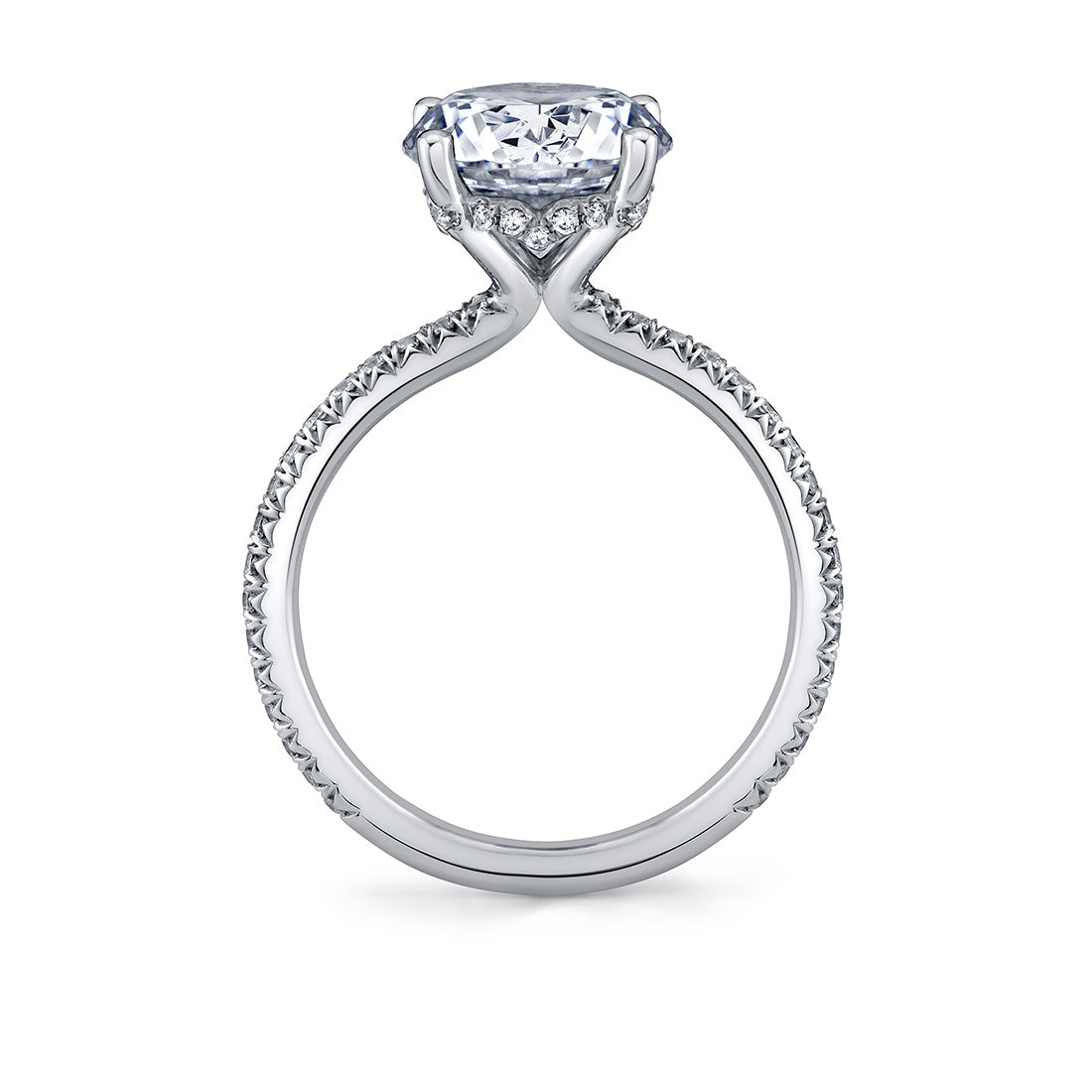 Round Cut Classic Shell Tip Hidden Halo Engagement Ring - Renna