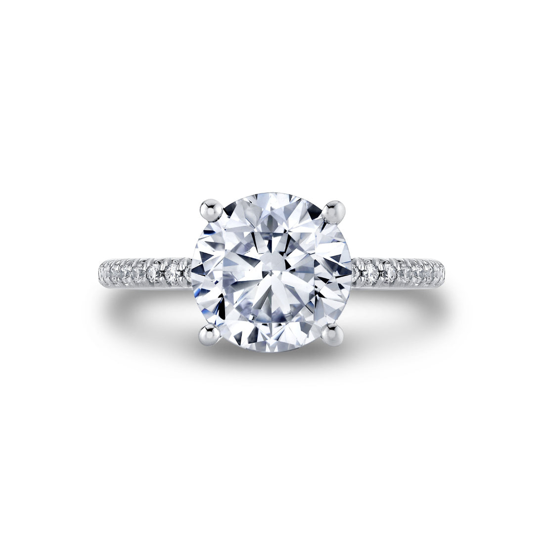Round Cut Classic Shell Tip Hidden Halo Engagement Ring - Renna