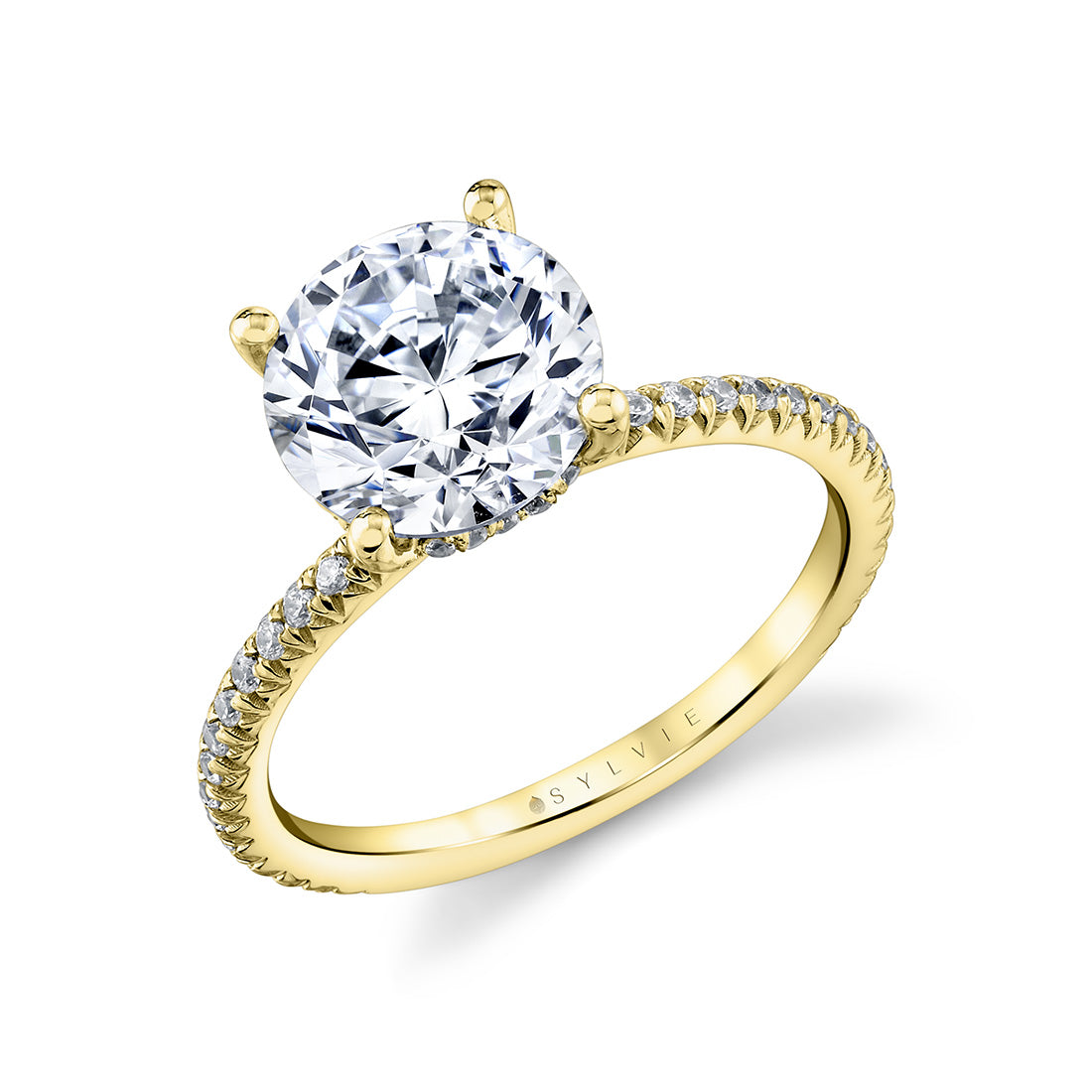 Round Cut Classic Shell Tip Hidden Halo Engagement Ring - Renna