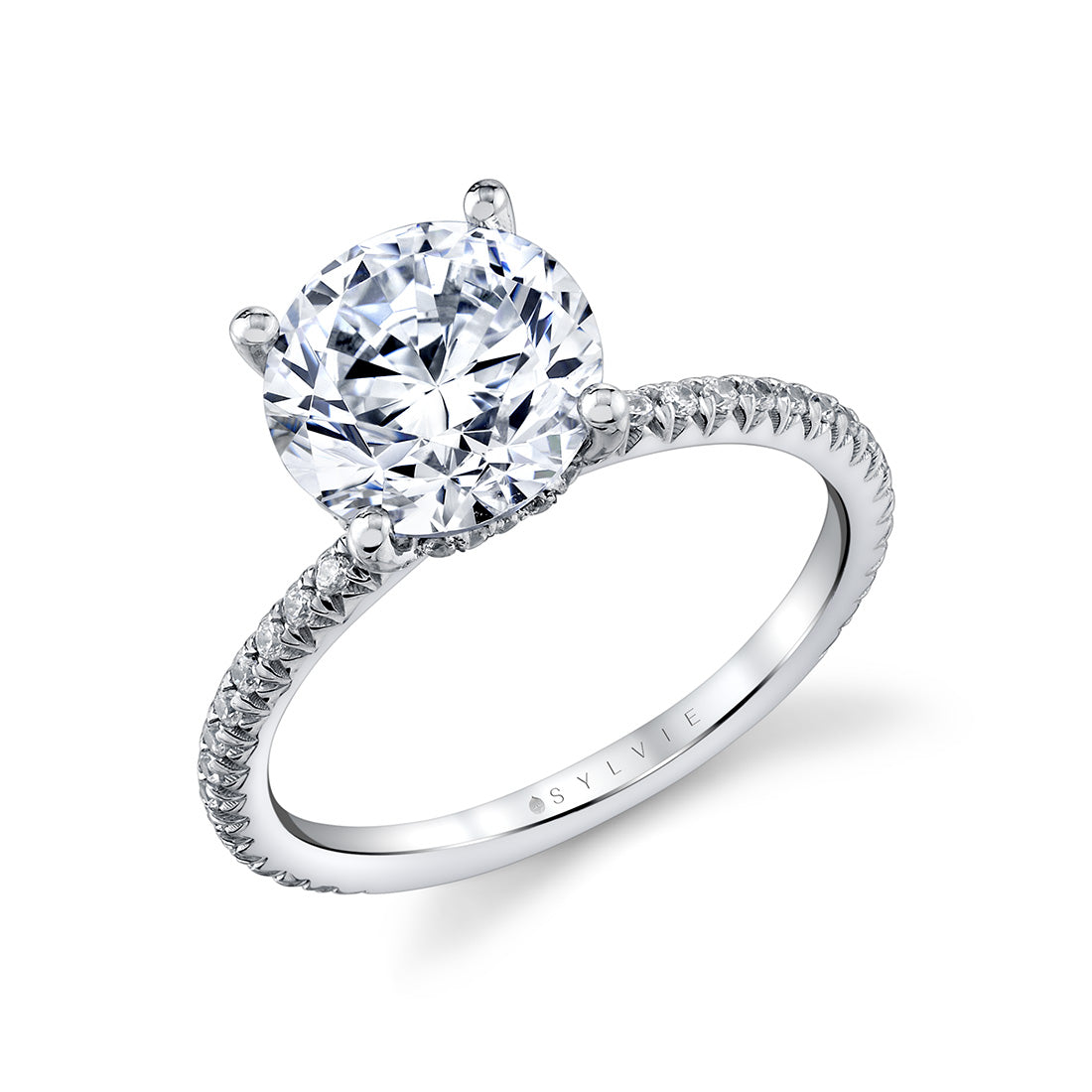 Round Cut Classic Shell Tip Hidden Halo Engagement Ring - Renna