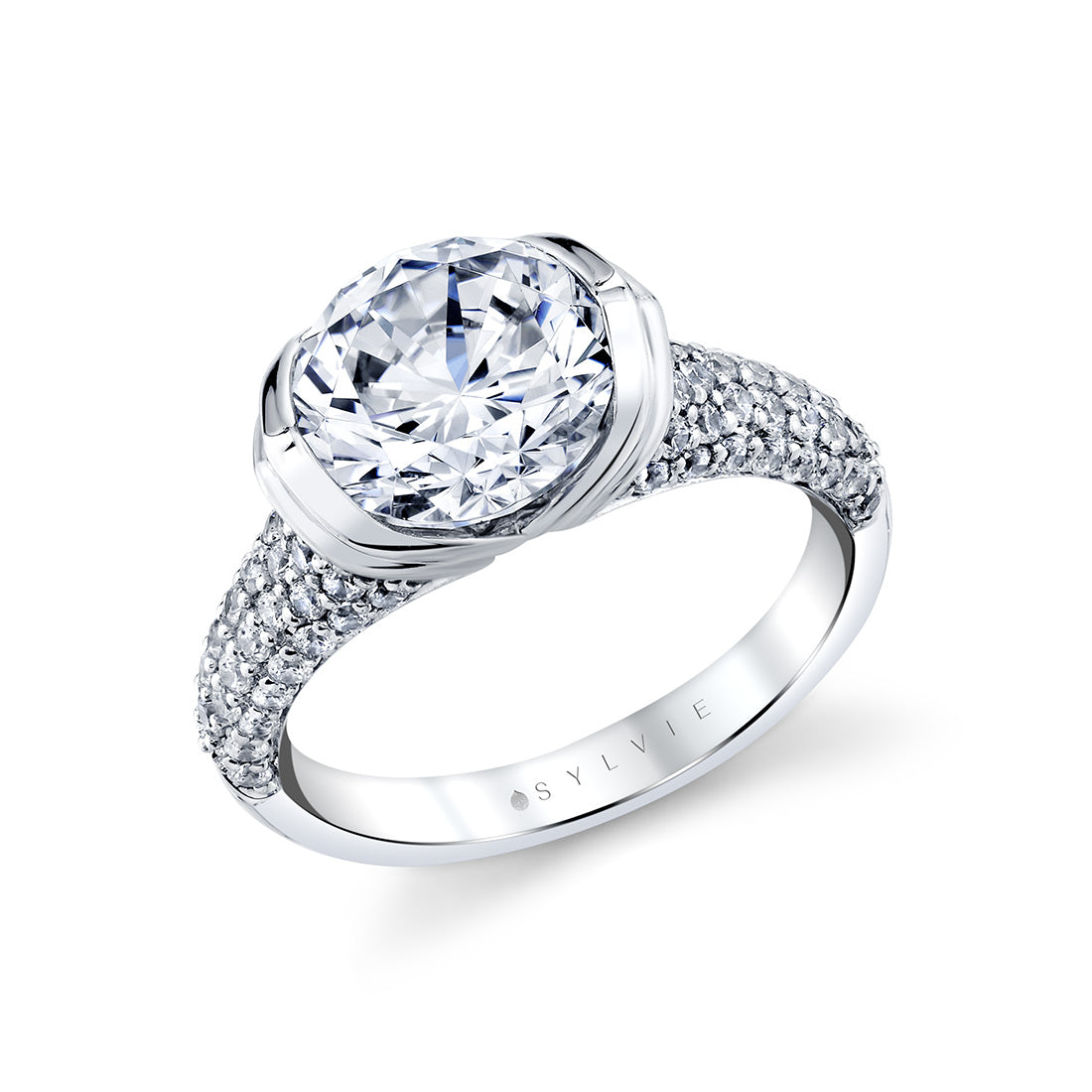 Shell Auranova Shell Tip Cascade Half Bezel Pave Engagement Ring - Tova