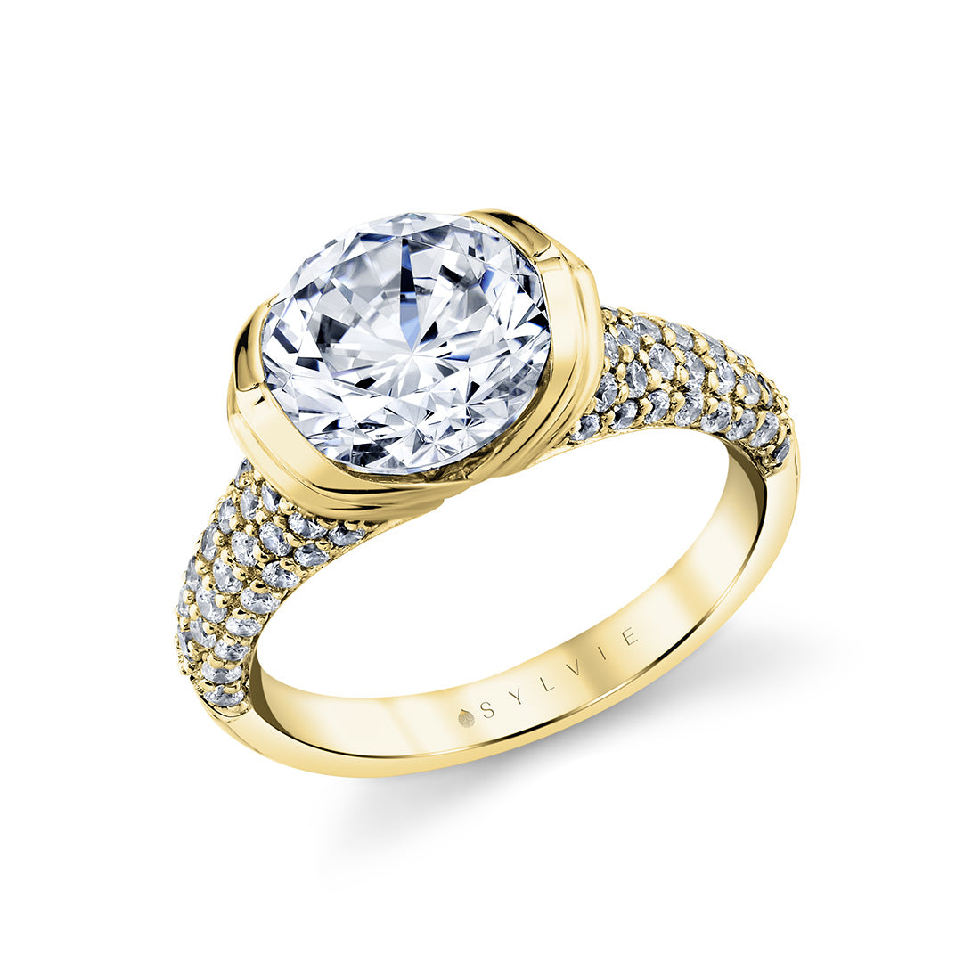 Shell Auranova Shell Tip Cascade Half Bezel Pave Engagement Ring - Tova