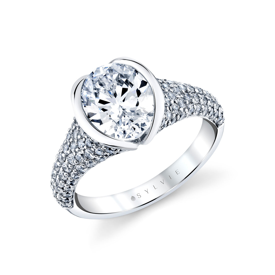 Shell Auranova Half Bezel Pave Engagement Ring - Ryah