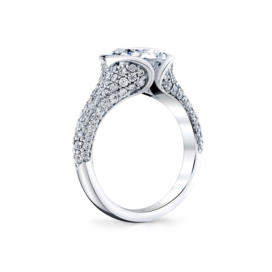 Shell Auranova Half Bezel Pave Engagement Ring - Ryah