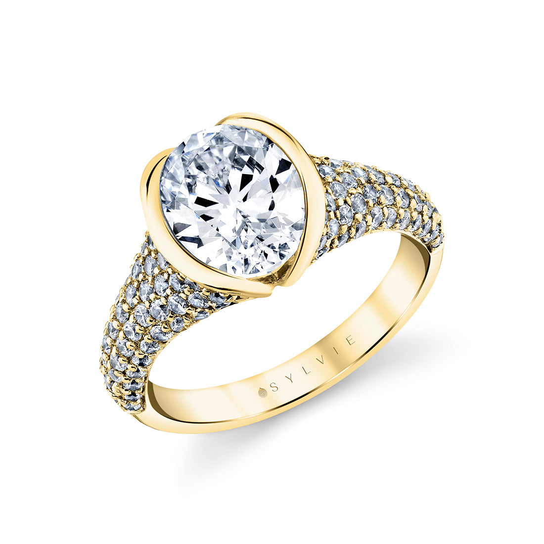 Shell Auranova Half Bezel Pave Engagement Ring - Ryah