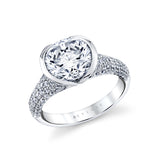 Shell Auranova Half Bezel Pave Engagement Ring with Shell Tip Silhouettes - Gwyneth