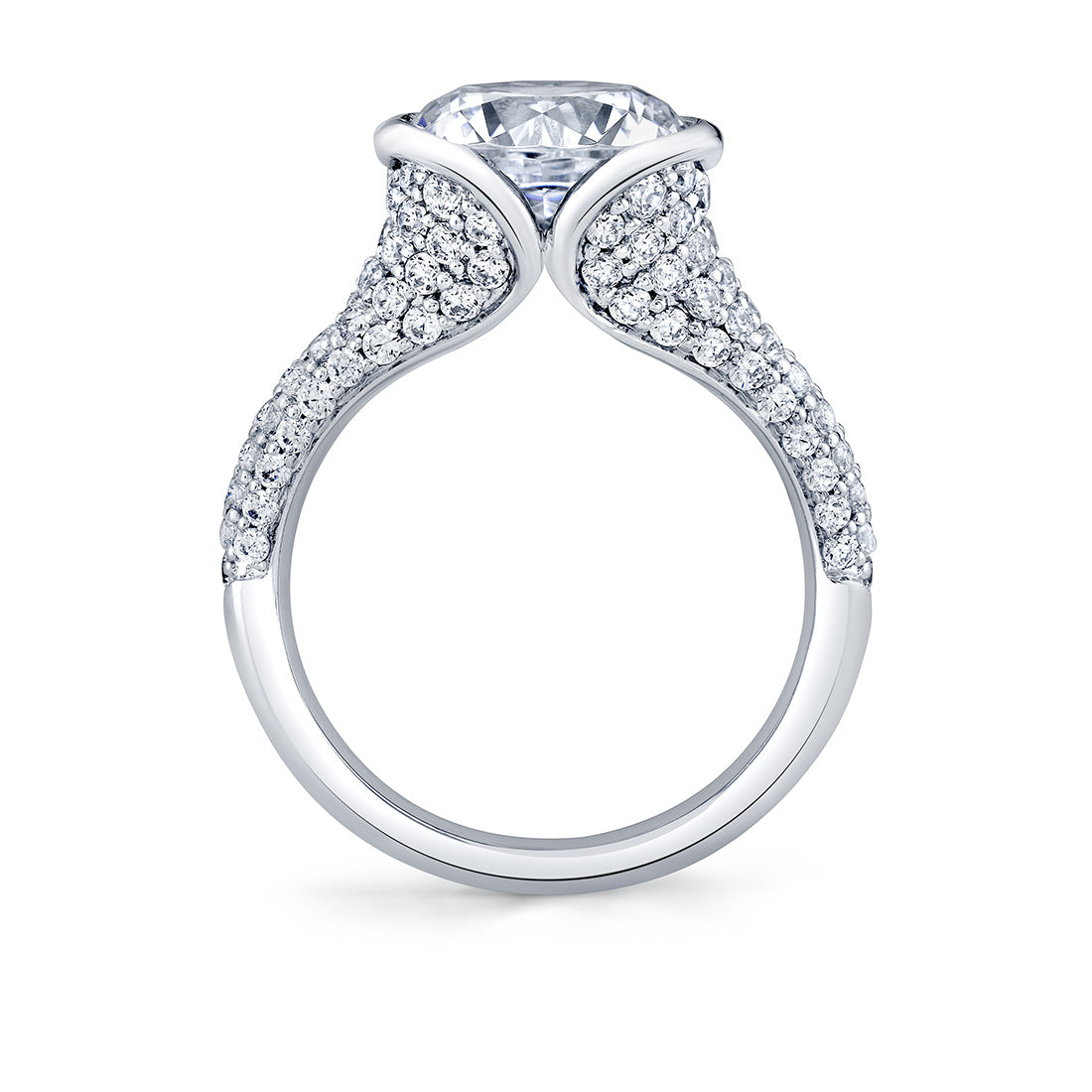 Shell Auranova Half Bezel Pave Engagement Ring with Shell Tip Silhouettes - Gwyneth