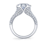 Shell Auranova Half Bezel Pave Engagement Ring with Shell Tip Silhouettes - Gwyneth