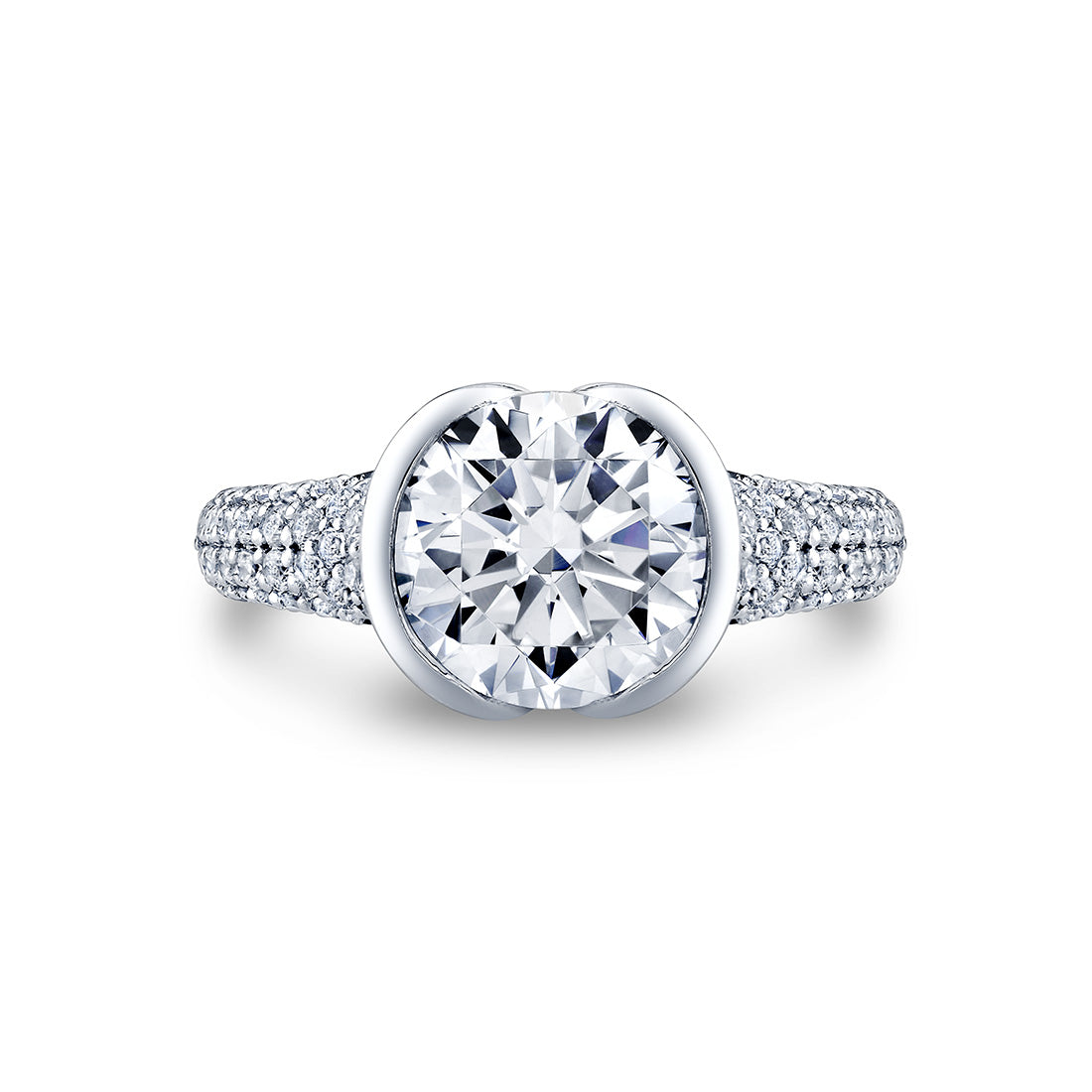 Shell Auranova Half Bezel Pave Engagement Ring with Shell Tip Silhouettes - Gwyneth